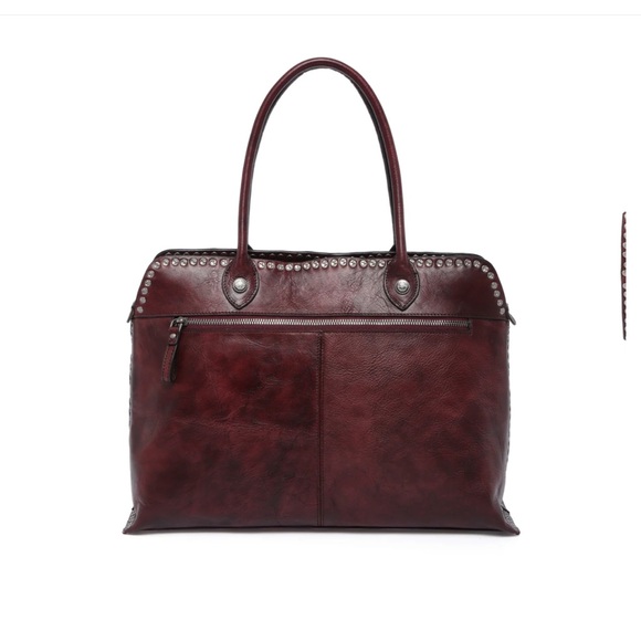 Old Trend Soul Stud Leather Satchel Bag burgundy rusty red - Picture 5 of 16